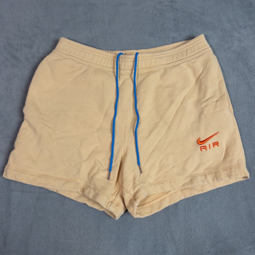 Nike Air Shorts Womens Medium Tan French Terry Blue Drawstring Pockets